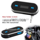 New folder 3.5mm In-car Handsfree Wireless mini FM Transmitter with LCD display for ipod/iphone