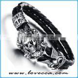 New Trending Skull Style Stainlesss Steel Genuine Leather Bracelet Men thumbnail-1