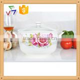 8" porcelain microwave round pot with glass lid