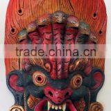 Hand Crafted Wooden Mask of Demon Wall Hanging Made In Nepal thumbnail-1