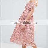 Guangzhou Clothing OEM Pink Undertone Cold Shoulder Lace Prom Dresses thumbnail-1