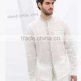 New pattern banded collar linen shirt ,stand collar shirt for men