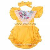 Vintage Style Baby Girls Romper 100% Cotton Satin Floral Printing Baby Romper With Lace Insert thumbnail-1