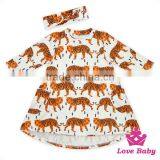 Best Selling Boutique Long Sleeve Printed Tiger Girl Dress Hign-Low With Bow Headband Simple Frock Design thumbnail-1