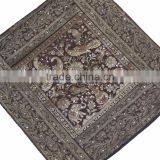 Zari Cushion Cover - Brown Peacock Elephant Sari Decorative Sequin Pillow 16" thumbnail-2