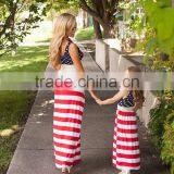 New Striped Floral Mother and Daughter Short Dresses Cute Family thumbnail-1
