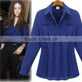 Ladies Navy Blue Shirt With Pocket for Women, Designs for Ladies Shirts thumbnail-1