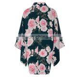 Oriental Japanese Design Full Sleeve Chiffon Kimono Floral Bridesmaid Robe thumbnail-2
