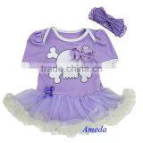 Baby Lavender Cream Skull Pettiskirt Bodysuit Romper and Headband NB-18M thumbnail-1