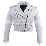 HMB-0329D WOMEN LEATHER JACKETS BASIC BIKER WHITE FASHION COATS