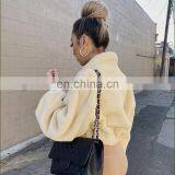 Hot Selling White Color Women Winter Fleece Zip up Crop Bomber Jackets and Coats thumbnail-2