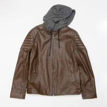 HOT SALE 2021 NEW ARRIVAL MEN'S GENUINE LAMBSKIN LEATHER JACKET WITH DETACHABLE HOOD thumbnail-1