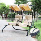 Double Swing Chairs With Frame / Canopy / Cupholder, Tan thumbnail-3