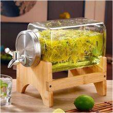 Large - Capacity Glass Beverage Dispensers W/Stainless Spigots. Airtight Lids. Wooden Stand. Ideal for Parties & Daily Drinks! thumbnail-3
