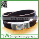 Genuine PU Leather Stainless Steel Magnetic Clasp Bracelets for Birthday Gift thumbnail-1