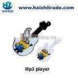 2014 New Cute Mini Guitar Shaped Mp3 Player Printed Minions Mp3 Player