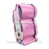 Recyclable Feature Embossed Mickey Mouse Tin Box With Handle