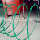 razor blade barbed wire ISO factory BTO10 and BTO22 galvanized then PVC coated iron concertina razor wire coils