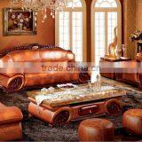 Noble Southeast Asian Style Genuine Leather Sofa Set,Leisure Living Room Stool & Chaise Lounge & Marble Top Coffee Table thumbnail-1