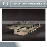 Modern Luxury Travertine Base Glass Top Coffee Table thumbnail-1