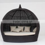 All Weather Wicker Garden Furniture Round Sun Lounge With Canopy