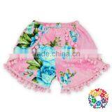 Toddler Kids Girls Pink Floral Cotton Pom Pom Shorts Boutique Summer Shorts Wholesale Baby Clothes thumbnail-2