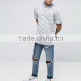 Custom Short Sleeve Button Placket Grey Stripe Pattern Design Men's 100% Cotton Breathable Pique 200g Casual Regular Polo Shirt thumbnail-4