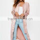 MGOO 2017 New Arrival Long Sleeves Custom Silky Duster Coat Women Pink Zip Up Jackets Spring Satin Blazers thumbnail-2