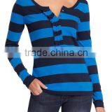 WOMEN STRIPED LONG SLEEVE T-SHIRT WITH RUFFLE PLACKET thumbnail-3
