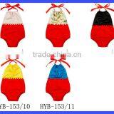 Wholesale Toddler Unisex Boutique Clothing Yellow And Red Halter Infant Newborn Baby Romper Blank Bodysuit thumbnail-4