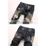 New Stytlish Men Sequin Gold Wings Slim Straight Trousers Ripped Frayed Jeans thumbnail-3