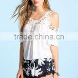 Hot Selling Cold Shoulder Crochet Embellished Blouse/fashion Woman Blouses thumbnail-3