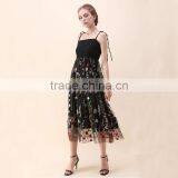 NEWEST WOMEN Self-tie Strap and Floral Embroidery Black Mesh Dress thumbnail-3