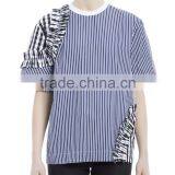 Women's 100% Cotton Blue Striped Loose Fit t Shirt With Zipper Back thumbnail-1
