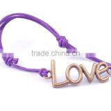 2PCs Antique Bronze Love Faux Suede Leather Cord Charm Bracelets thumbnail-5