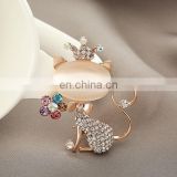 Hot New Design opal gold-plated colorful crystal crown brooches full rhinestone jewelry noble sweet little cat opal Brooch