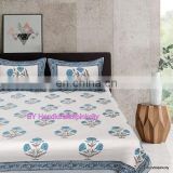 Hand Block Print Bed Sheet Set, Queen Size Throw Bed Speared 2 Pillow Mugal Printed