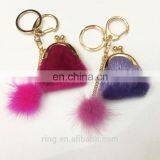 Wholesale Woman Bag Pendant Custom Jewelry Multicolor Fur Purse Keychain thumbnail-1