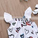 2019 Summer Fly Sleeved White Love Heart Print Bodysuit Rompers Kids Girls Bodysuits thumbnail-4