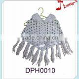 Hot Sale Lovely Pullover Crochet Knit Girls Poncho Sweater With Shirt Collar and Tassels thumbnail-1