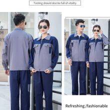 Summer Thin Pure Cotton Color Matching Long Sleeved Top Workshop Auto Repair Factory All Cotton Work Suit Set thumbnail-5