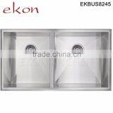 Double Bowl Stainless Steel Handmade Undermount Sink With Drainer thumbnail-1