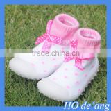 HOGIFT baby rubber sole sock shoes,Child-slip floor socks,Knitting multicolor bow socks