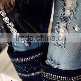 Hand Made Sheepskin Leather Gloves With Raccoon Fur Korea Style With Crystal Dimond thumbnail-6