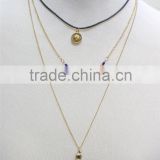 Gold Chain Layered Necklace w/Blue & Tan Bead Gold Leaf & Bird Metal Necklace 2016 Fashion Style Wholesale