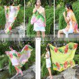 100% Polyster Silk Imitated Fabric Material Scarf and Shawl Wrap for Women Girls Lotus Flower Pattern thumbnail-6