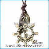 Wholesale Bronze Tone Anchor Pendant Necklace Brown Adjustable Vintage Leather Cord Necklace thumbnail-5