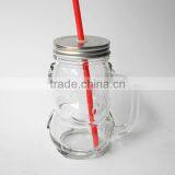 16 oz Monkey Shape Embossed Glass Beverage Jar With Lid and Straw thumbnail-2
