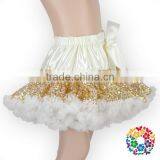 Ivory Gold Sequins Pettiskirts Fluffy Paillette Petti Skirts With Bow Baby Girl Fashion Tinsel Pettiskirts thumbnail-2