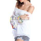 2016 New Fashion Slash Neck Shirts Women Long Sleeve Chiffon Blouses Strapless Embroidered Print Blusa Feminina thumbnail-4